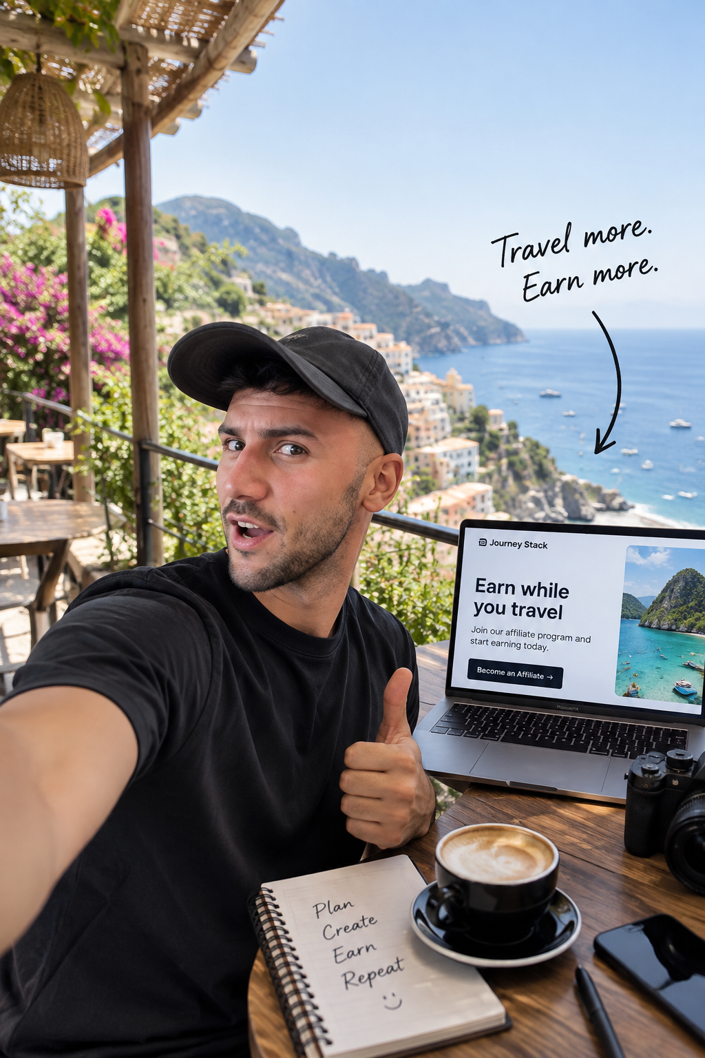 A travel creator building an eSIM affiliate business while working from the Amalfi Coast