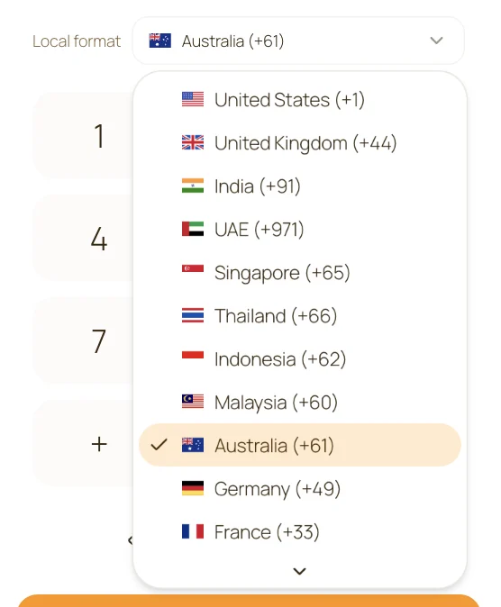 Travelers can select a destination and dial in the familiar local number format