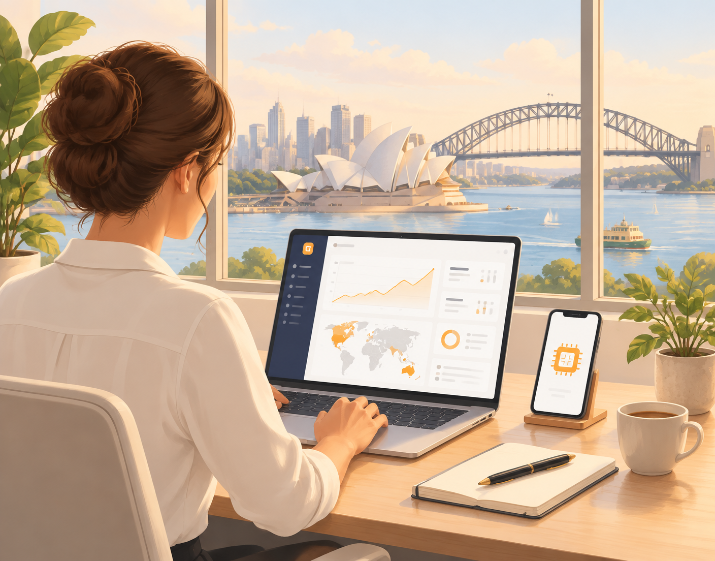 Travel agent dashboard showing eSIM sales and global coverage from a Sydney office